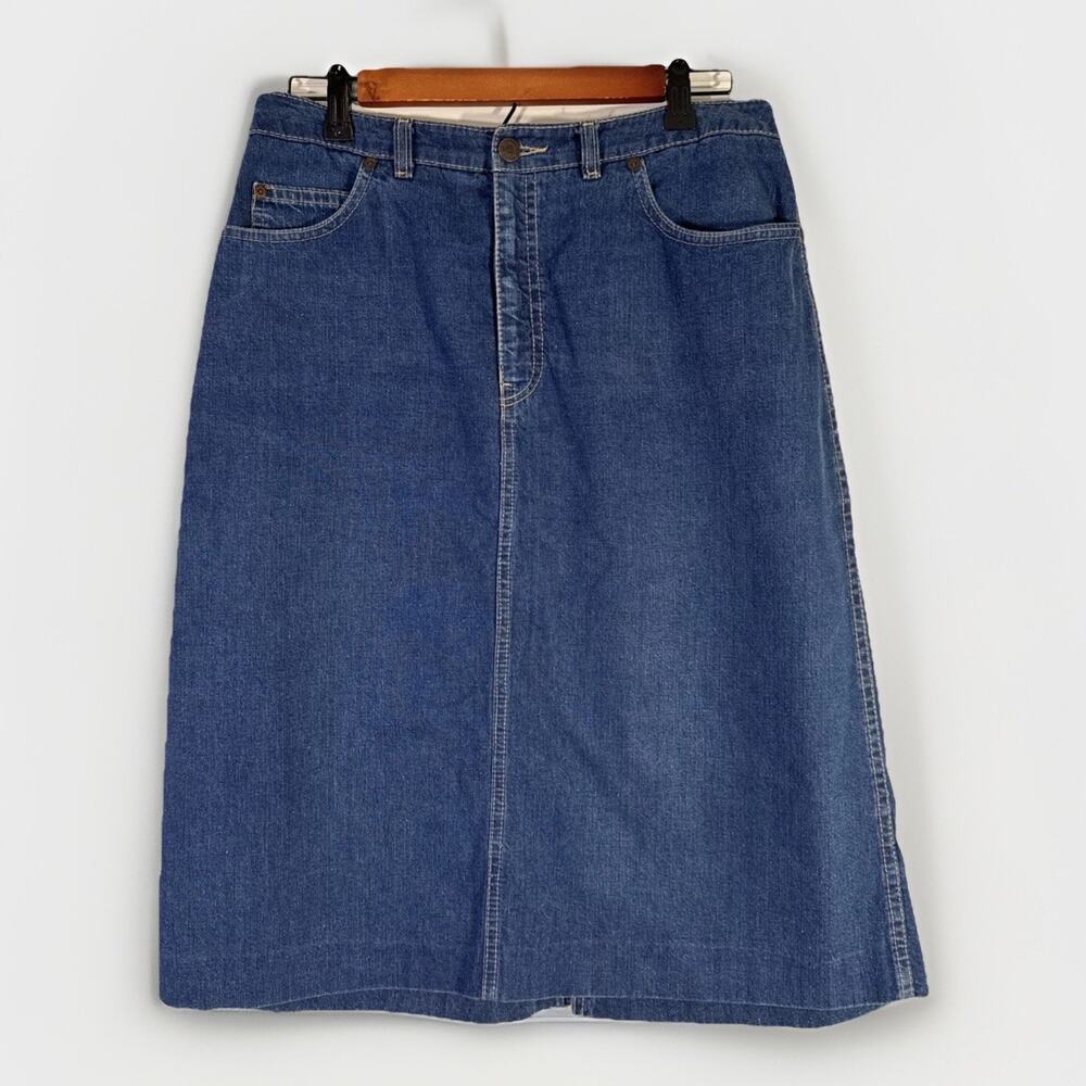 Vintage Calvin Klein Denim Midi Skirt - Size 14 High Waist 5 Pockets 32” Waist - Picture 2 of 4